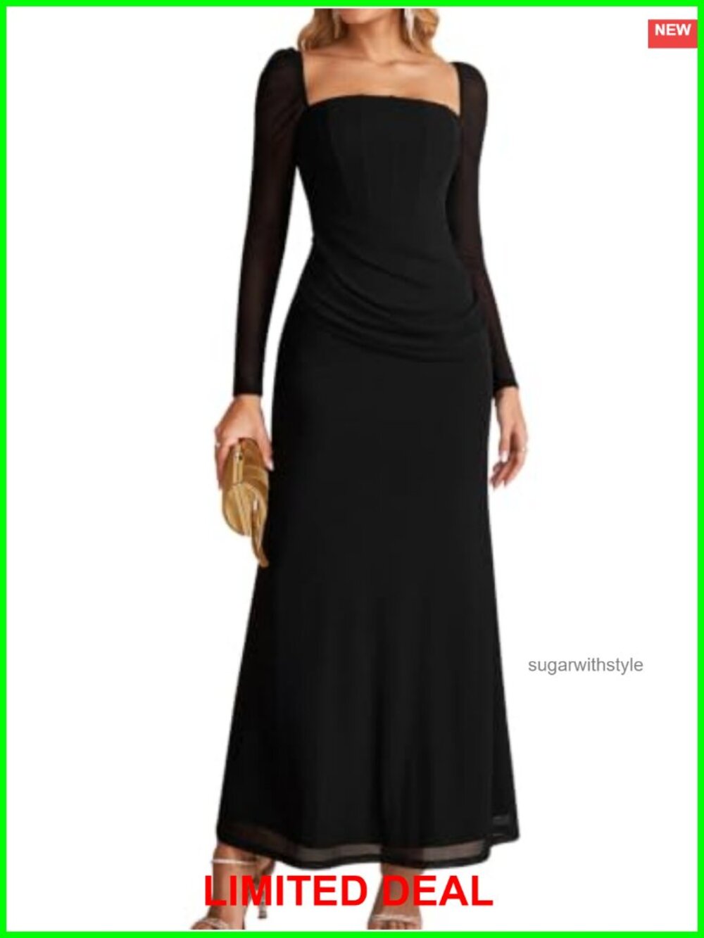 Womens Long Sleeve Ruched Bodycon Maxi Dress Corset Formal Wedding Guest